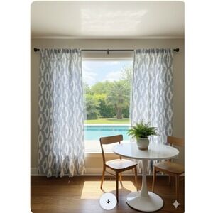 Two Panels Project 62 Cotton Curtains White /Blue 54 x 80